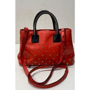 MILL STUDDED RED LEATHER CROSSBODY SATCHEL BAG